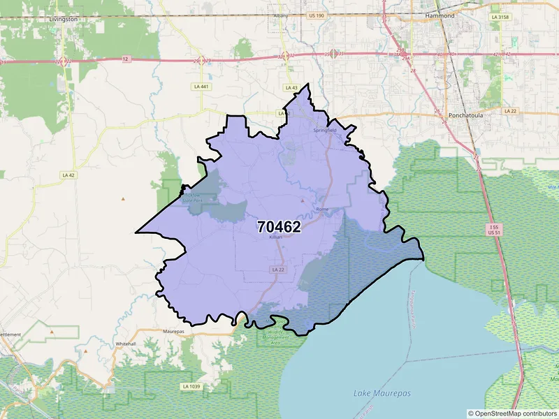 Map of ZIP Code 70462 — Springfield, LA