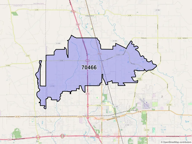 Map of ZIP Code 70466 — Tickfaw, LA