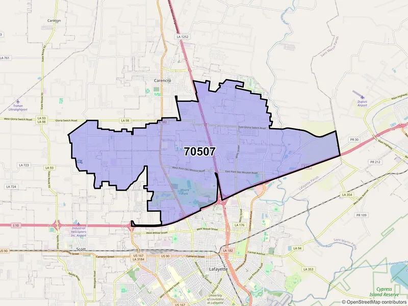 Map of ZIP Code 70507 — Lafayette, LA