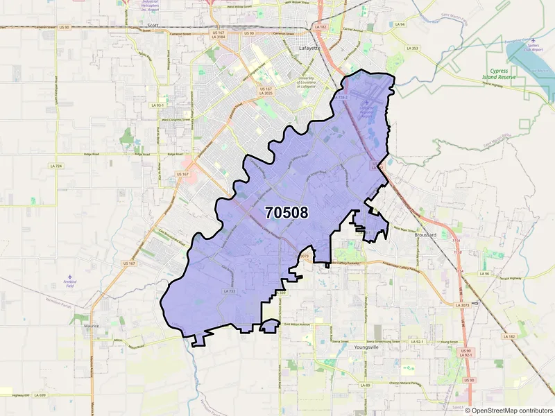 Map of ZIP Code 70508 — Lafayette, LA