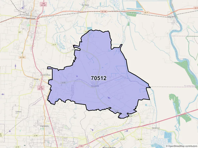 Map of ZIP Code 70512 — Arnaudville, LA