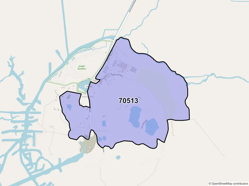 Map of Avery Island, Louisiana and ZIP codes