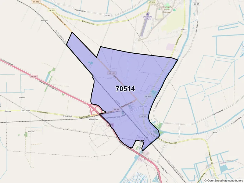 Map of ZIP Code 70514 — Baldwin, LA