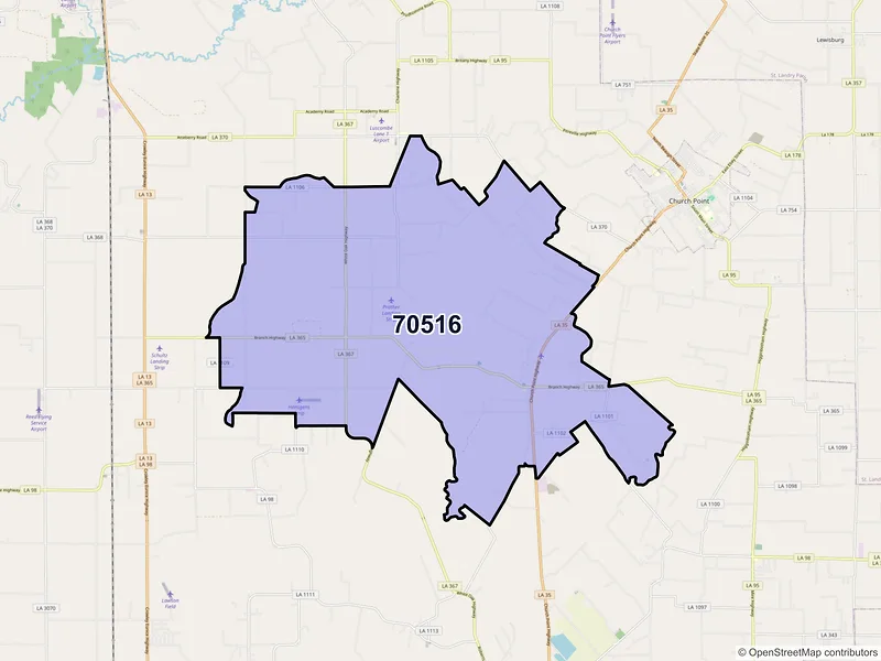 Map of ZIP Code 70516 — Branch, LA