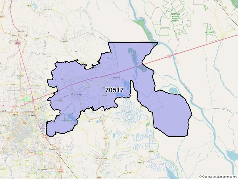 Map of ZIP Code 70517 — Breaux Bridge, LA