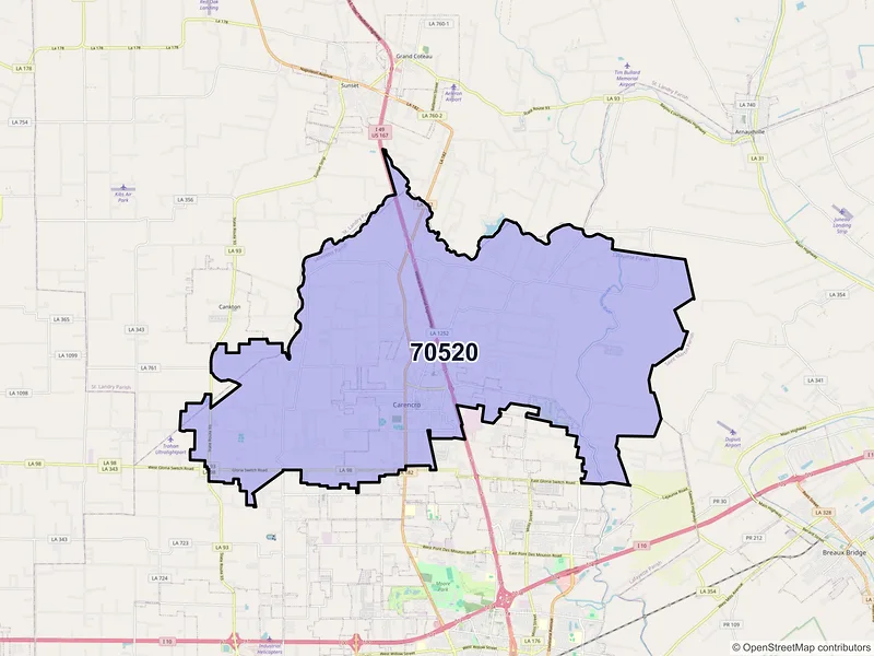Map of ZIP Code 70520 — Carencro, LA