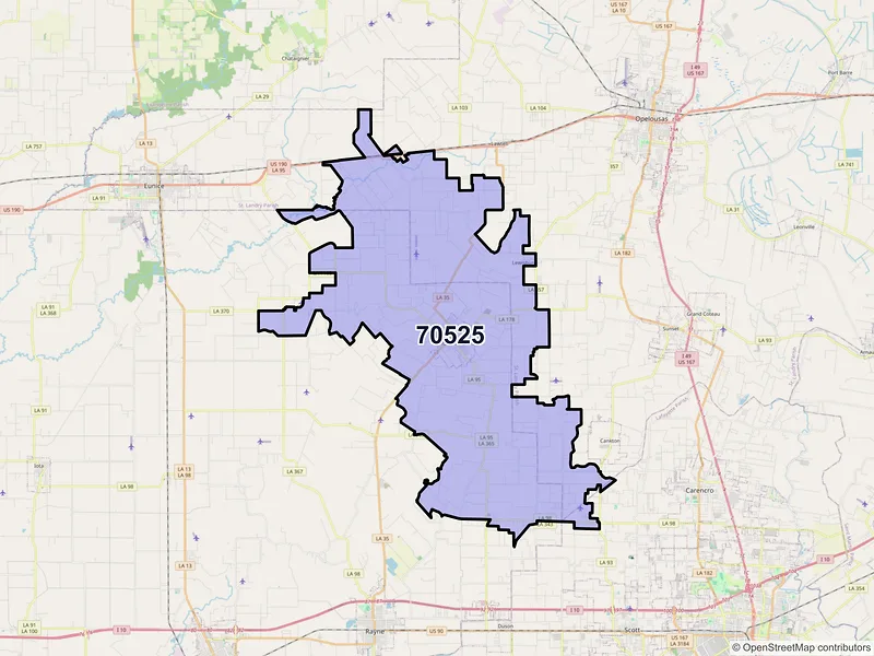 Map of ZIP Code 70525 — Church Point, LA