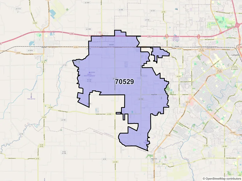 Map of ZIP Code 70529 — Duson, LA