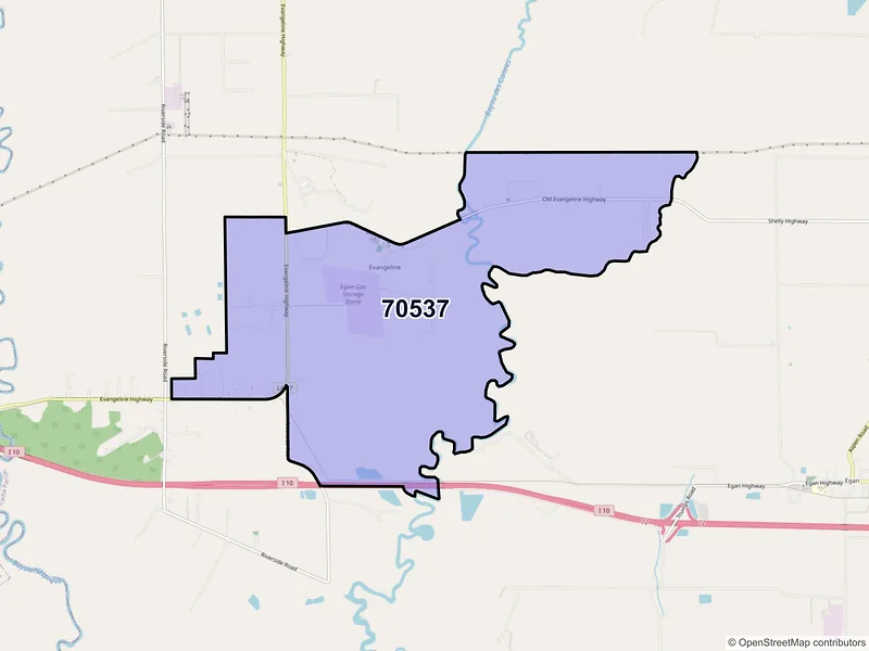 Map of ZIP Code 70537 — Evangeline, LA