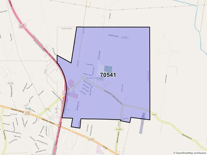 Map of Grand Coteau, Louisiana and ZIP codes