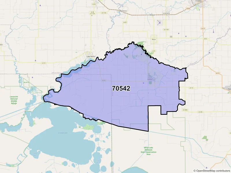 Map of ZIP Code 70542 — Gueydan, LA