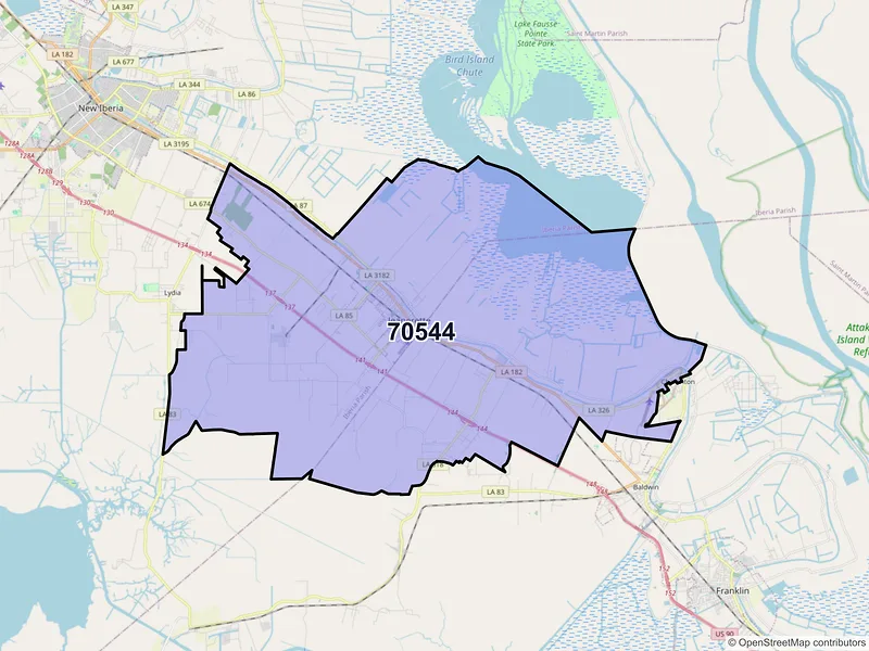 Map of ZIP Code 70544 — Jeanerette, LA