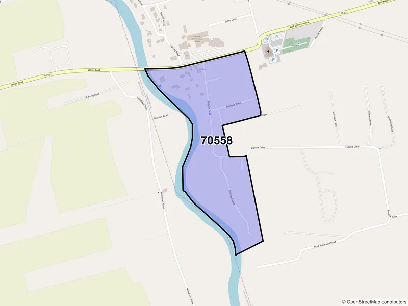 Map of Milton, Louisiana and ZIP codes