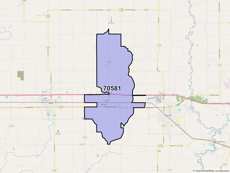 Map of ZIP Code 70581 — Roanoke, LA