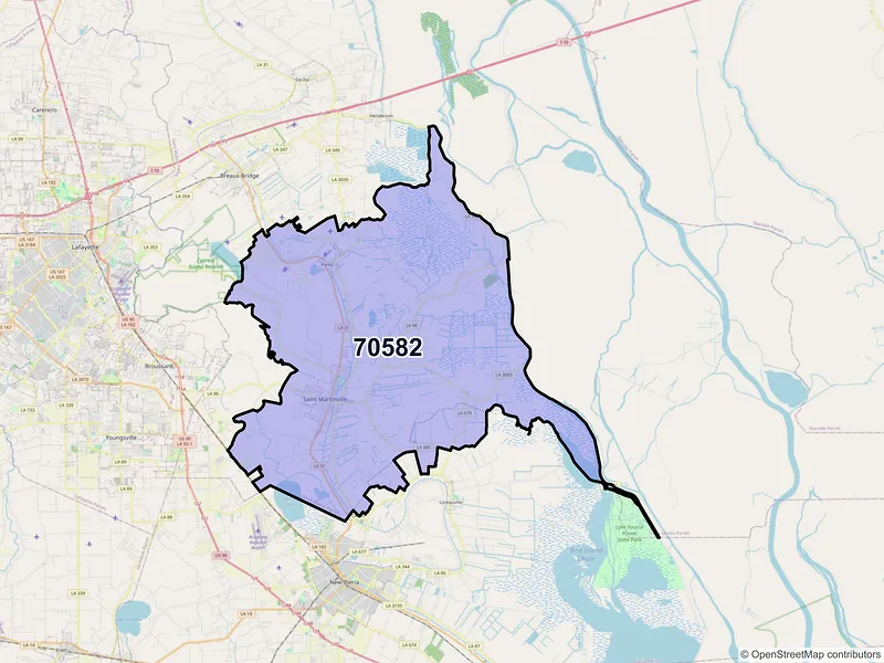 Map of ZIP Code 70582 — Saint Martinville, LA