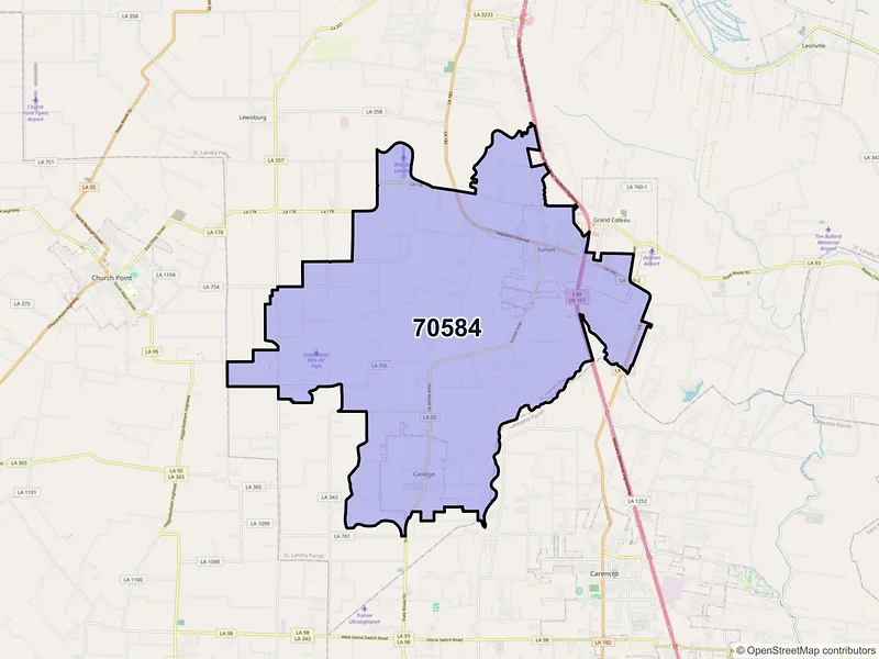 Map of ZIP Code 70584 — Sunset, LA