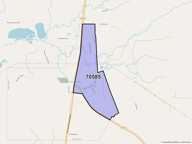 Map of Turkey Creek, Louisiana and ZIP codes