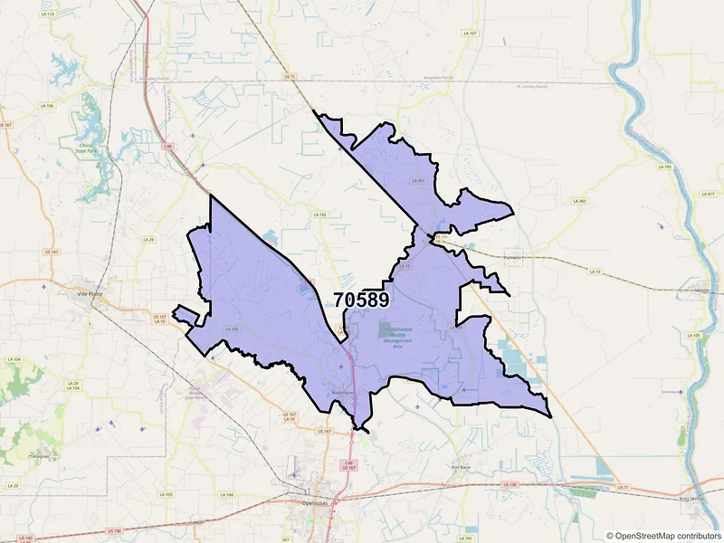 Map of ZIP Code 70589 — Washington, LA