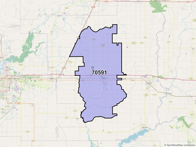 Map of Welsh, Louisiana and ZIP codes