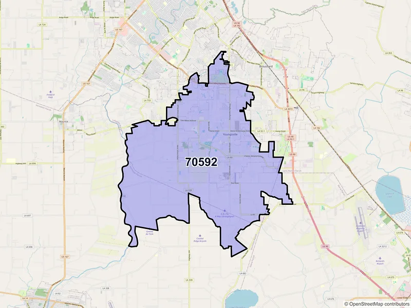 Map of ZIP Code 70592 — Youngsville, LA