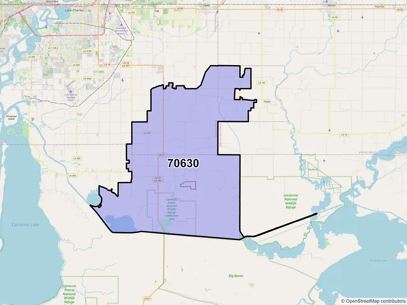 Map of Bell City, Louisiana and ZIP codes