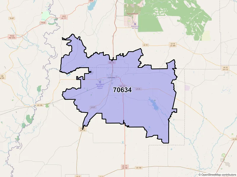 Map of ZIP Code 70634 — Deridder, LA