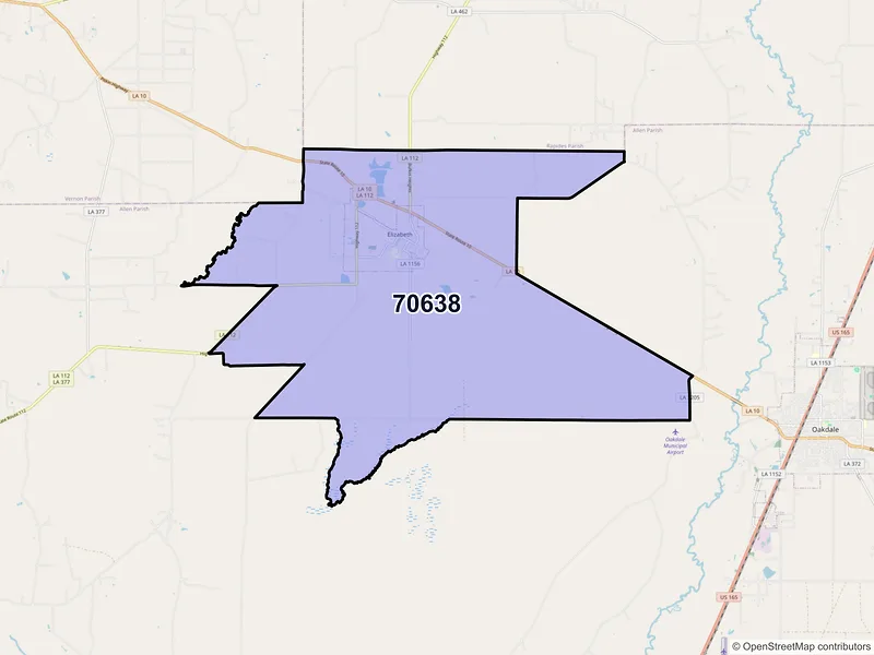 Map of Elizabeth, Louisiana and ZIP codes