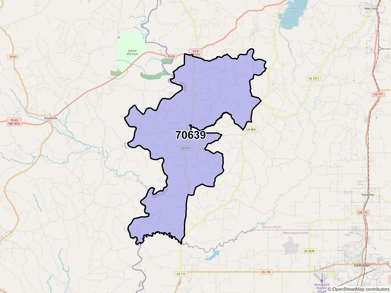 Map of ZIP Code 70639 — Evans, LA