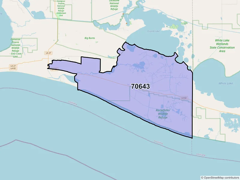 Map of ZIP Code 70643 — Grand Chenier, LA