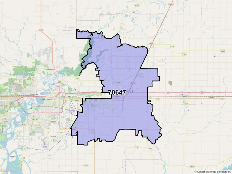 Map of ZIP Code 70647 — Iowa, LA