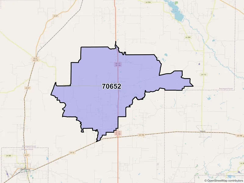 Map of ZIP Code 70652 — Longville, LA