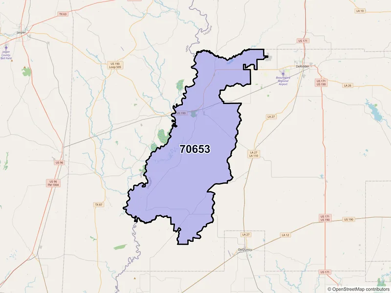Map of ZIP Code 70653 — Merryville, LA