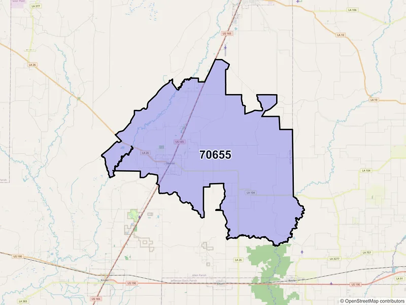 Map of ZIP Code 70655 — Oberlin, LA