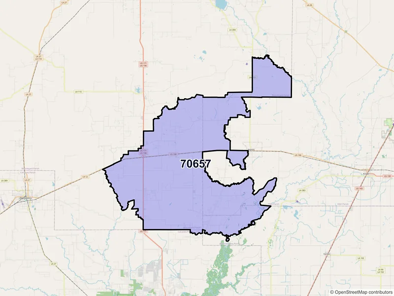 Map of ZIP Code 70657 — Ragley, LA