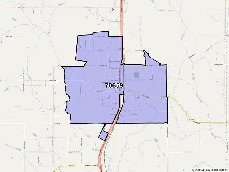 Map of Rosepine, Louisiana and ZIP codes