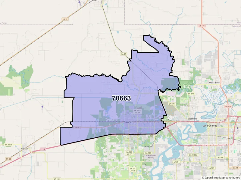 Map of ZIP Code 70663 — Sulphur, LA