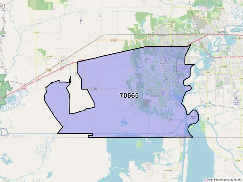 Map of ZIP Code 70665 — Sulphur, LA