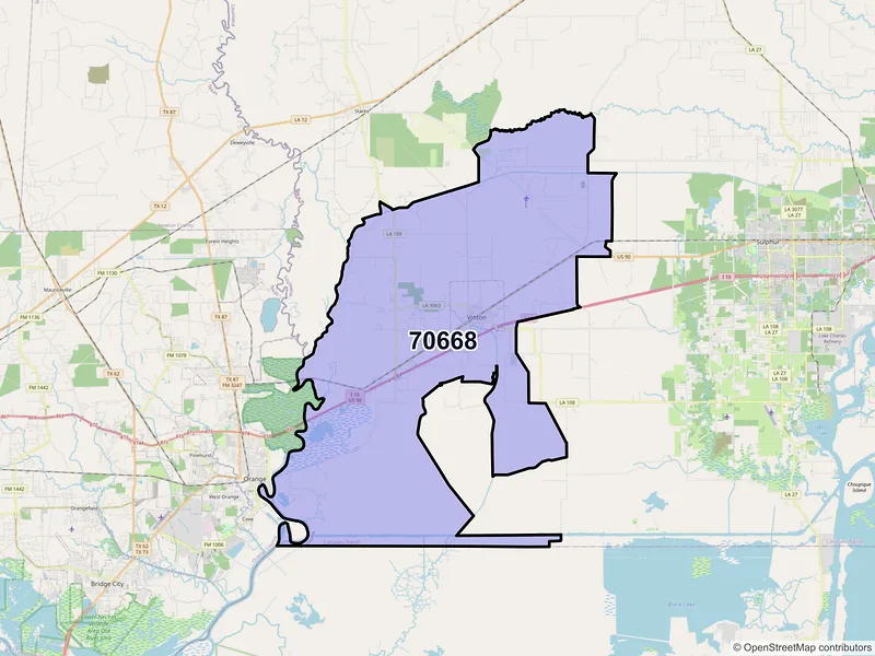 Map of ZIP Code 70668 — Vinton, LA