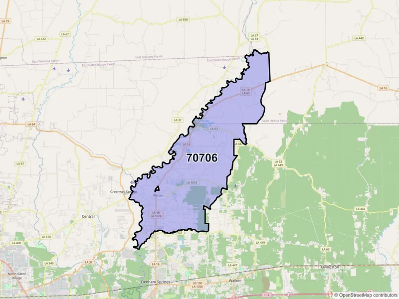 Map of ZIP Code 70706 — Denham Springs, LA