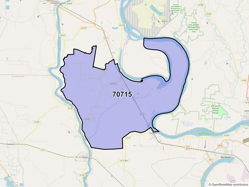 Map of Batchelor, Louisiana and ZIP codes