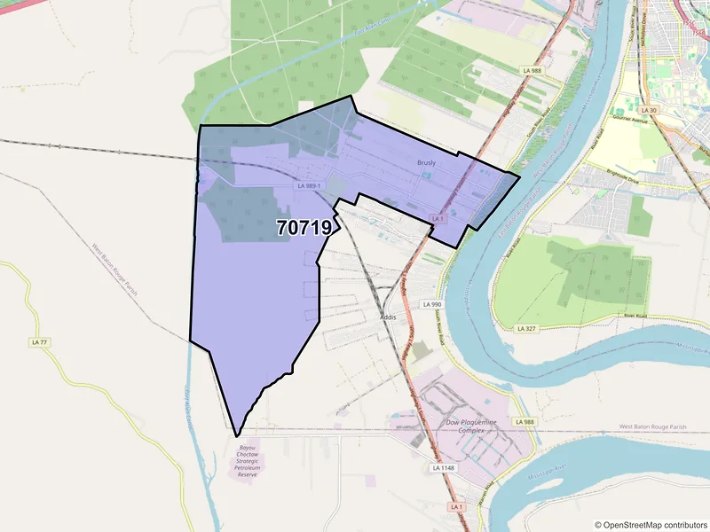 Map of ZIP Code 70719 — Brusly, LA