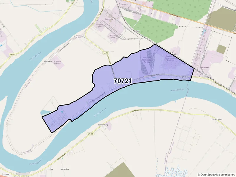 Map of ZIP Code 70721 — Carville, LA