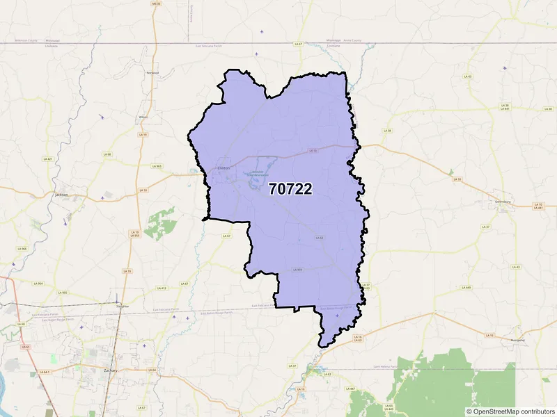 Map of ZIP Code 70722 — Clinton, LA