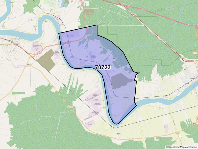Map of Convent, Louisiana and ZIP codes