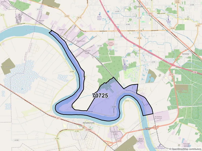 Map of ZIP Code 70725 — Darrow, LA