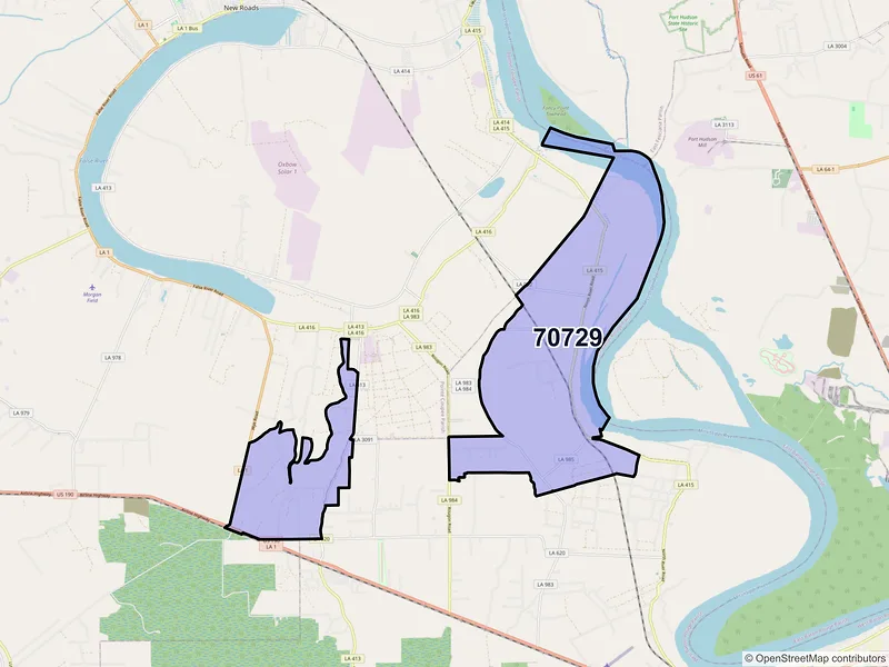 Map of ZIP Code 70729 — Erwinville, LA