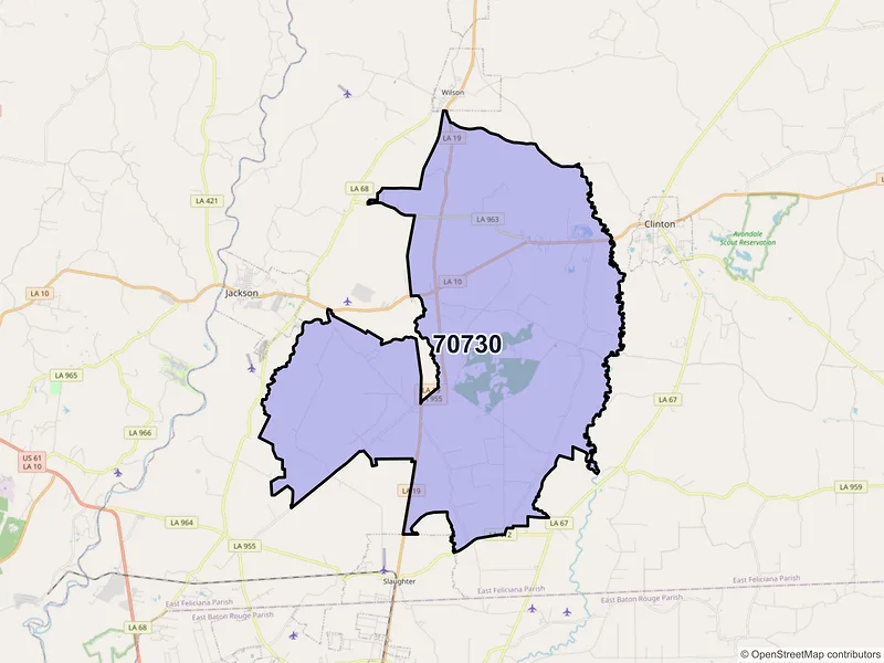 Map of Ethel, Louisiana and ZIP codes