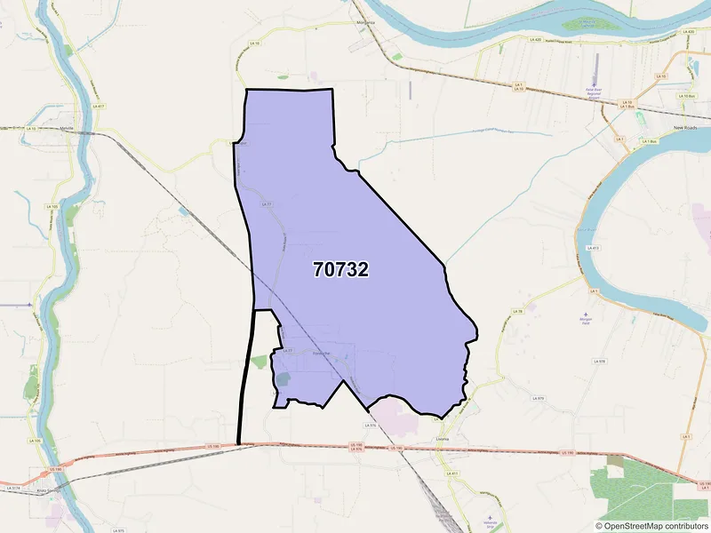 Map of ZIP Code 70732 — Fordoche, LA