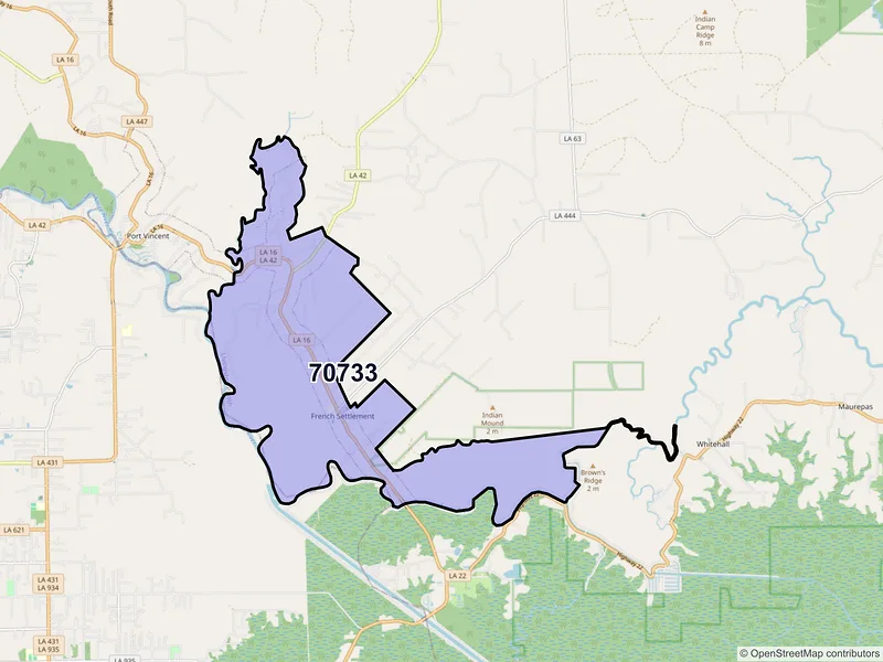 Map of French Settlement, Louisiana and ZIP codes