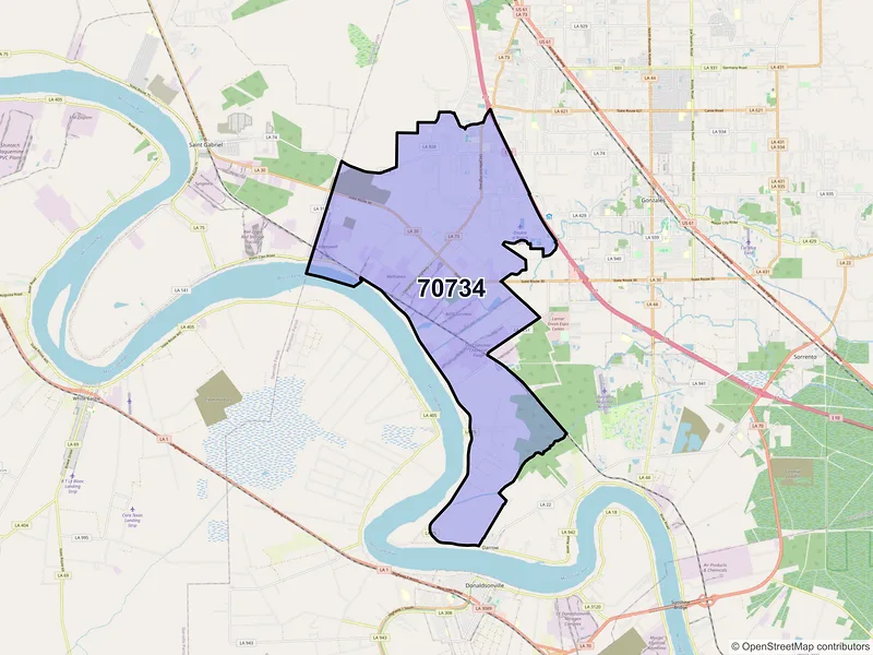 Map of ZIP Code 70734 — Geismar, LA